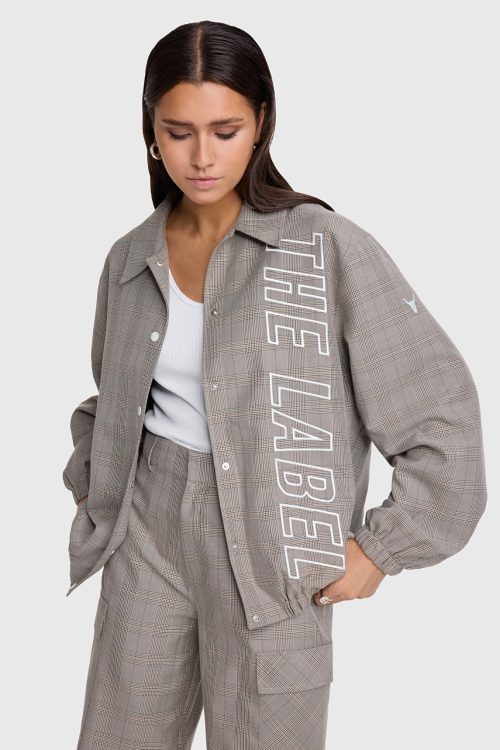 ALIX THE LABEL WOVEN CHECK BOMBER JACKET