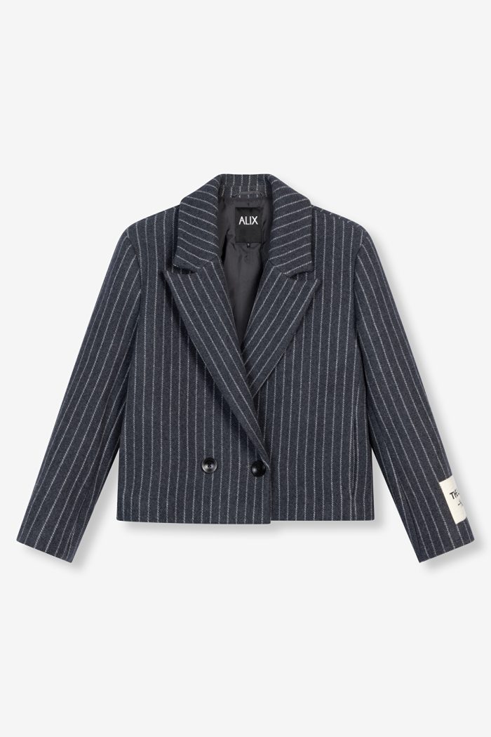 ALIX THE LABEL WOVEN PINSTRIPE CROPPED COAT