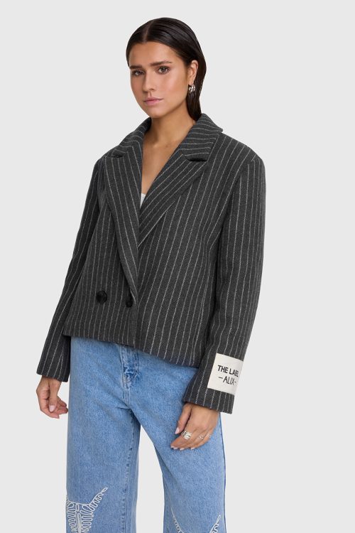 ALIX THE LABEL WOVEN PINSTRIPE CROPPED COAT