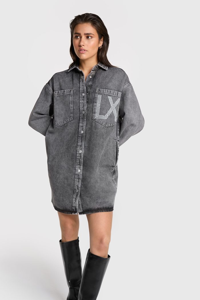 ALIX THE LABEL WOVEN VINTAGE DENIM PEARL LX DRESS