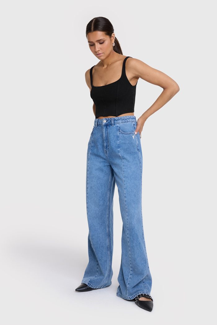 ALIX THE LABEL LADIES WOVEN SOFT DENIM WIDE LEG PANTS