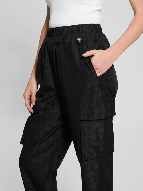 GUESS 4G LOGO CARGO PANTS - 4G BLACK JACQUARD