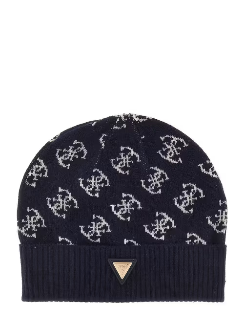 GUESS ALLOVER JACQUARD BEANIE - 4G DARING OCEAN JACQUARD