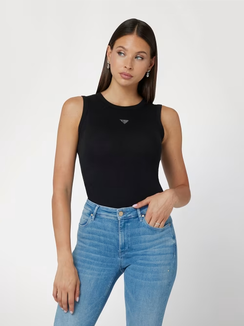 GUESS SL MICHELA EMBELLISHMENT TOP - BLACK