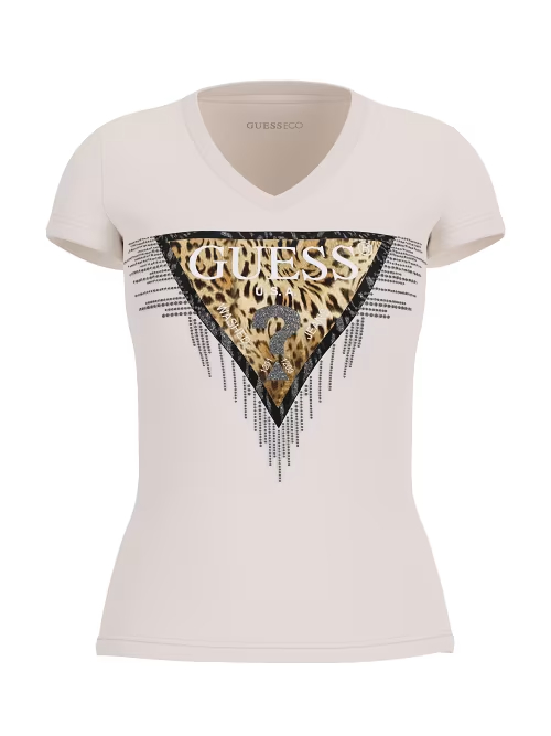 GUESS SS VN TRIANGLE TIGER TEE - CREAM WHITE