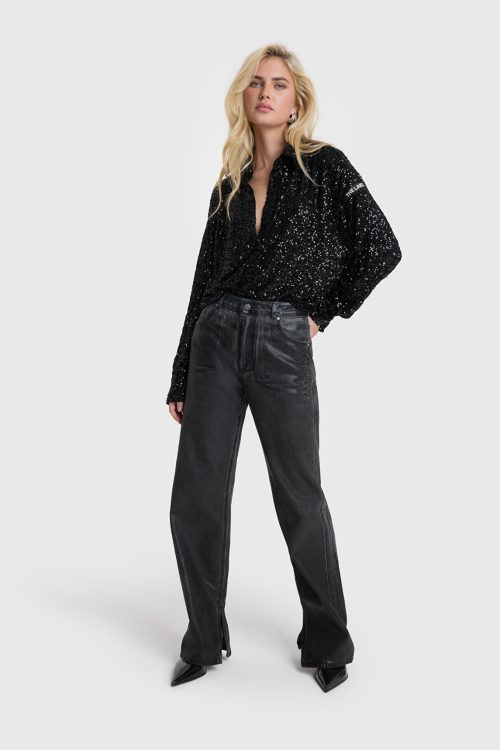 ALIX THE LABEL LADIES WOVEN COATED DENIM PANTS