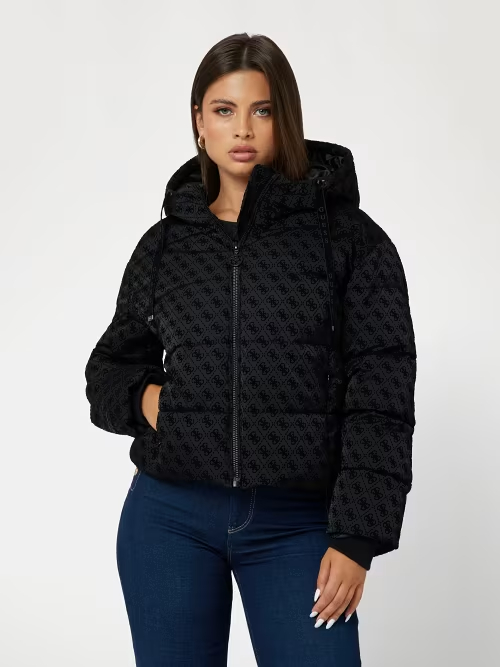 GUESS DAISY PUFFER LOGO FLOCK - PEONY LOGO BLACK