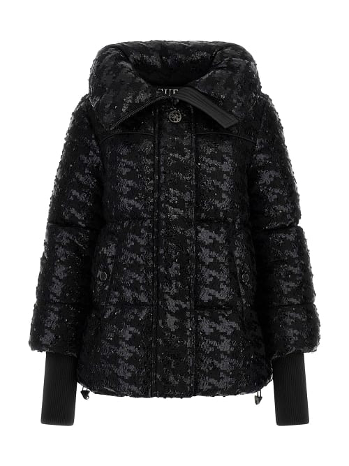 GUESS MELIE HOUNDSTOOTH PUFFER - BLACK PIED DE POULE