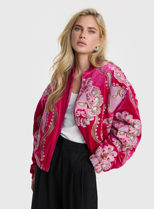 ALIX THE LABEL WOVEN FANCY VELVET BOMBER