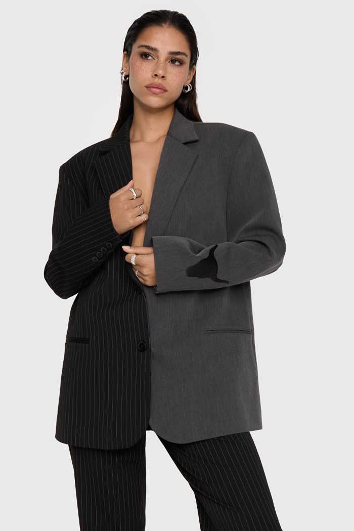 ALIX THE LABEL WOVEN MIX SUIT BLAZER