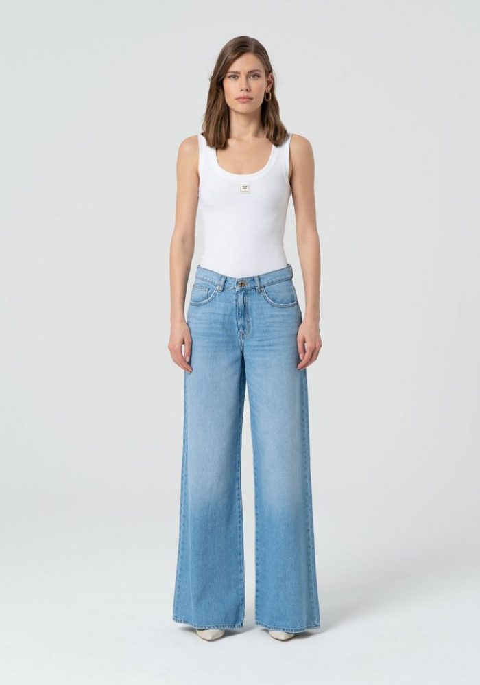 FRACOMINA DENIM HIGH WAIST SUPER FLARE LEG EVA PANT - BLEACHED